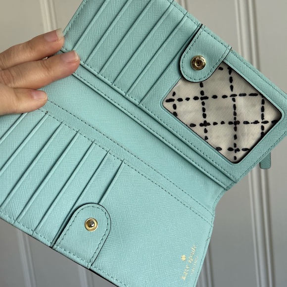 Kate Spade Staci Saffiano Leather Light Blue Bifold Wallet - Picture 3 of 5